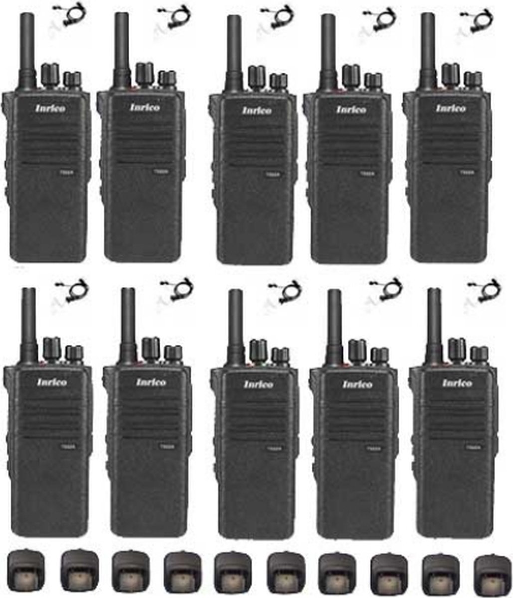 Set van 10 Inrico T522A IP66 4G LTE POC Zello Portofoon K1 2-Pins met beveiliging oortje