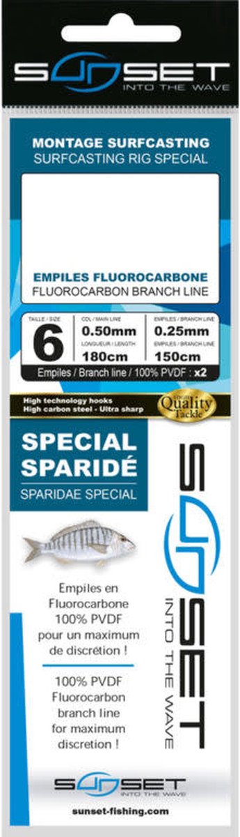 Sunset Surfcasting Rig Special Fluorocarbon Branch Line Sparidae Special 180cm (2 pcs) - Maat : Haak 6 - 0.50mm
