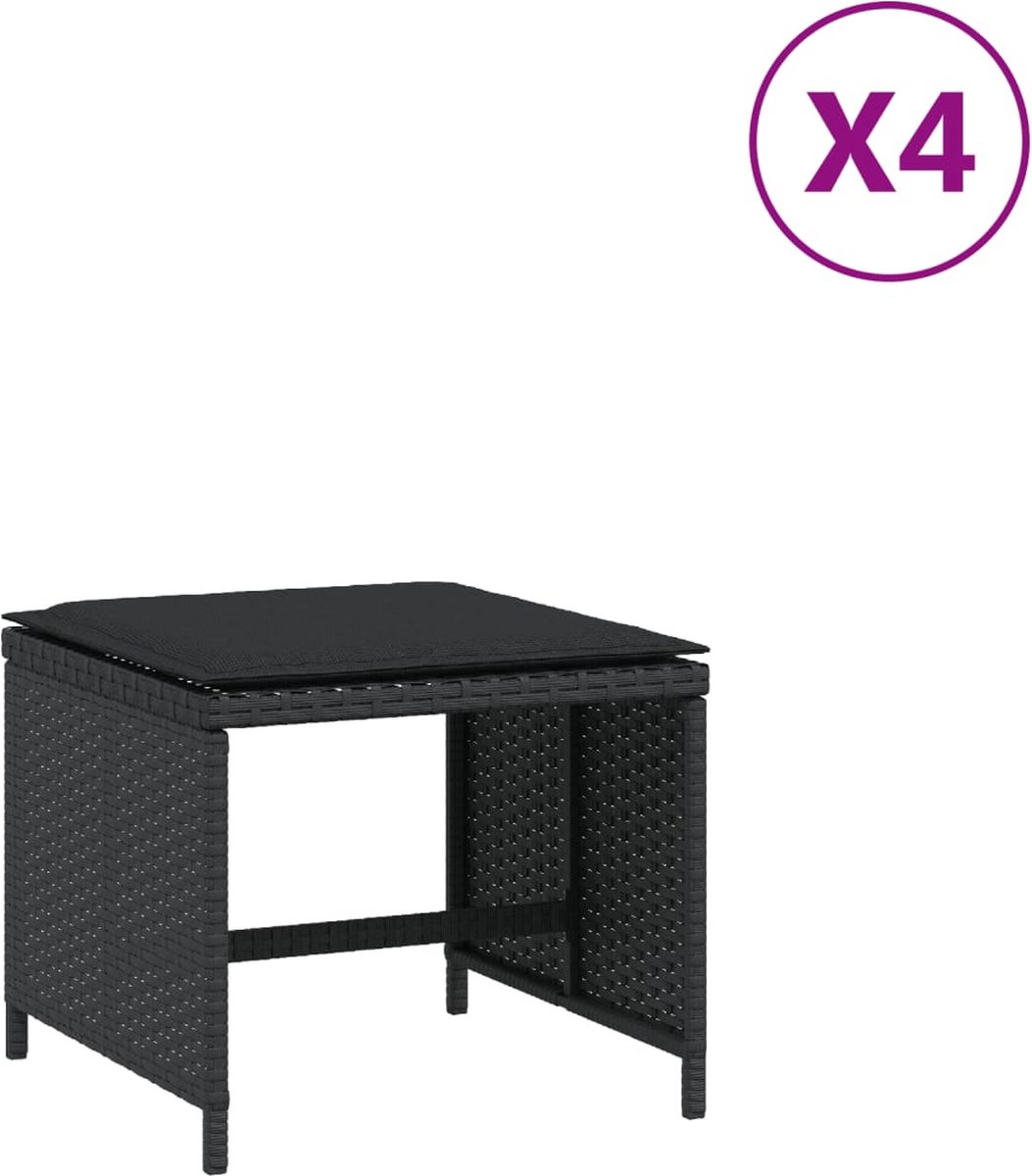 vidaXL Tuinkrukken - 4 - st - met - kussens - 40x40x35 - cm - poly - rattan - zwart
