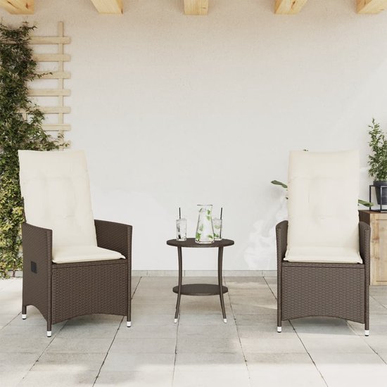 vidaXL Set de bistro 3 pièces avec coussins - Marron - Set de bistro de jardin - Loisirs en plein air - Set de jardin - Relaxation