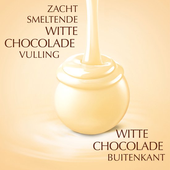 Gedetailleerde illustratie van een witte Lindt LINDOR chocoladebal met zacht smeltende witte chocoladevulling.