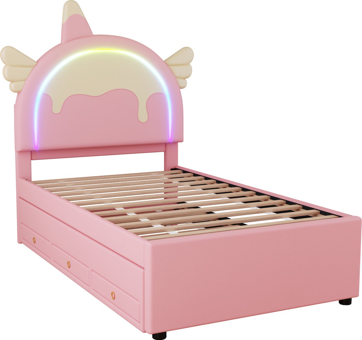 Sweiko Cartoon Kinderbed 90*200cm, Eenhoorn vorm, met LED verlichting, Uitgerust met Uitschuifbaar roll-out bed, PU materiaal, Roze — cadeau in Cadeau-ideeën - foto 8