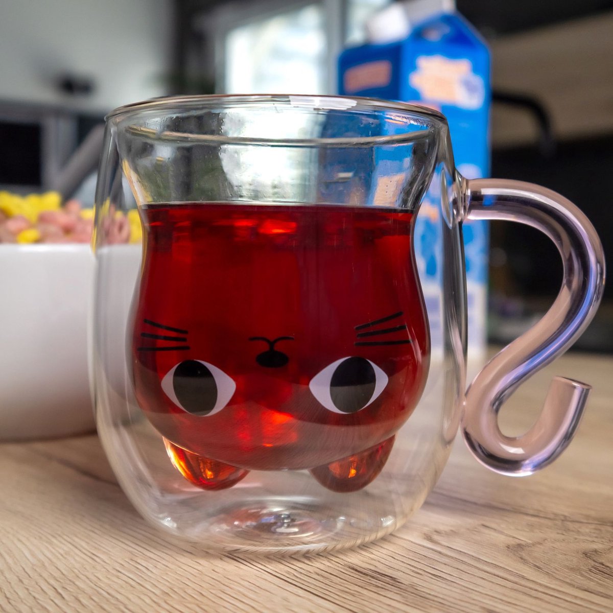 Intirilife thermo glas dubbelwandig met kat design in roze - 200ml inhoud - geïsoleerde glazen mok hittebestendig voor koude en warme dranken koffie kop thee kop drinkglas — cadeau in Koken & Dineren - foto 8