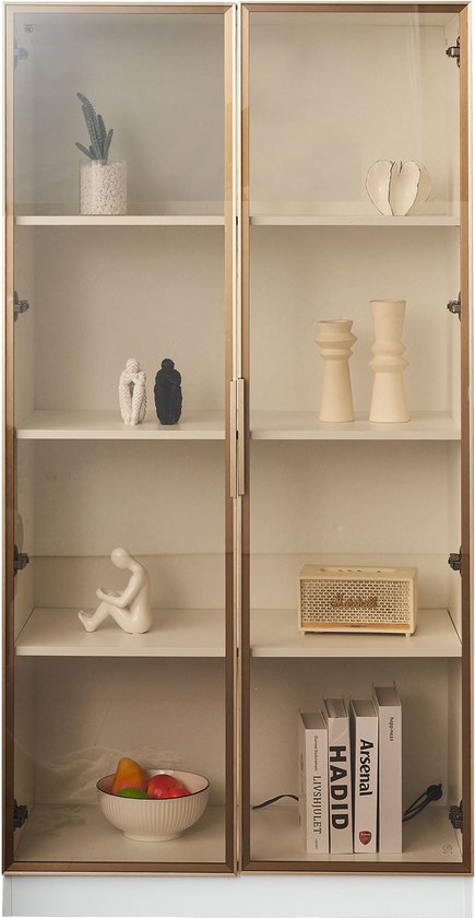 Sweiko Vitrine en verre Witte avec éclairage LED 16 couleurs, Vitrine à étagère mobile à double porte, 80 * 40 * 160 cm, armoire haute de salon, vitrine verticale, armoire de salle de bain