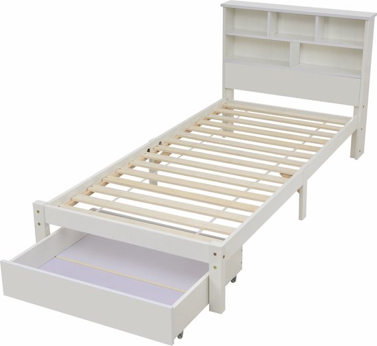 Kinderbed Tipi 70x140 cm wit gemaakt van dennenhout incl. matras H-10cm houten bed met