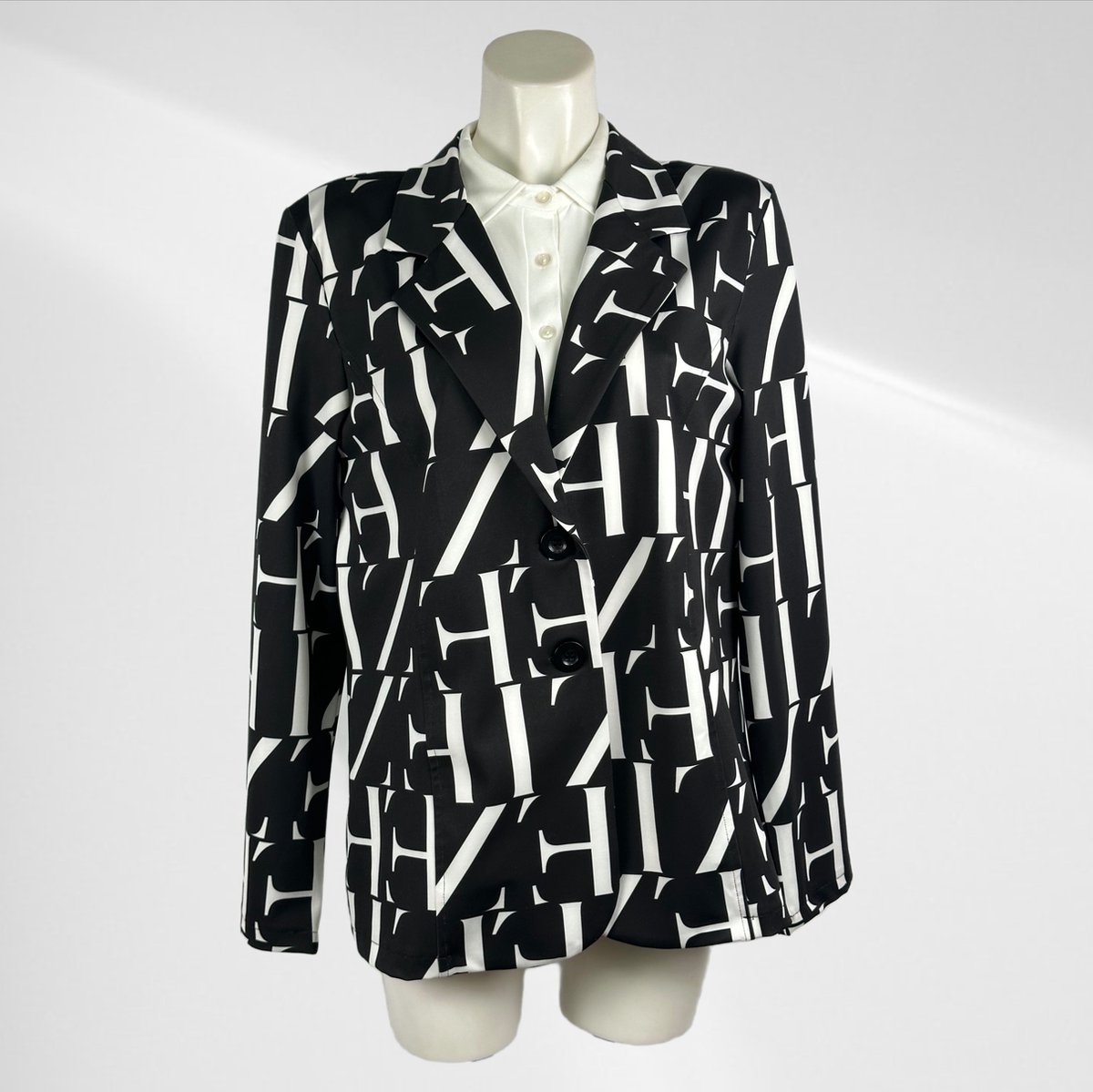 Angelle Milan Blazer Dames - Wit Zwart - Travelstof - Maat 48