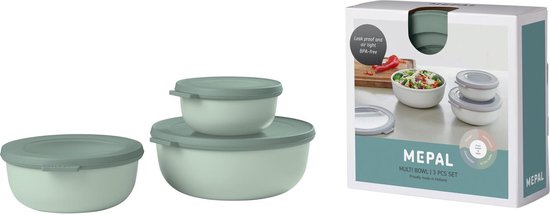 Mepal - Ensemble de 3 bols multiples Mag (350 + 750 + 1250 ml) - Passe au congélateur, au micro-ondes et au lave-vaisselle - Sauge nordique - Plateaux de préparation de repas - Boîtes de rangement avec couvercle
