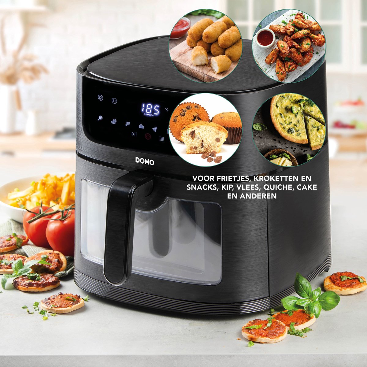Afbeelding 3 van DOMO DO543FR Airfryer XXL - 8L - Heteluchtfriteuse met Kijkvenster - PFAS-vrij - Zwart