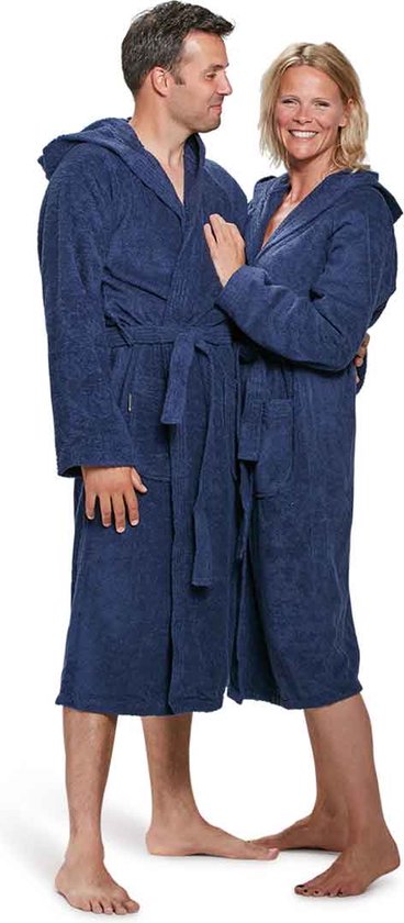 Capuchon badjas met borduring - 9 kleuren-marineblauw-xs