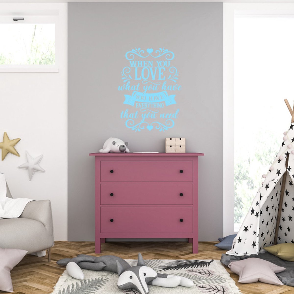 MC Living Muursticker - When You Love What You Have - 58 x 76 - Licht Blauw