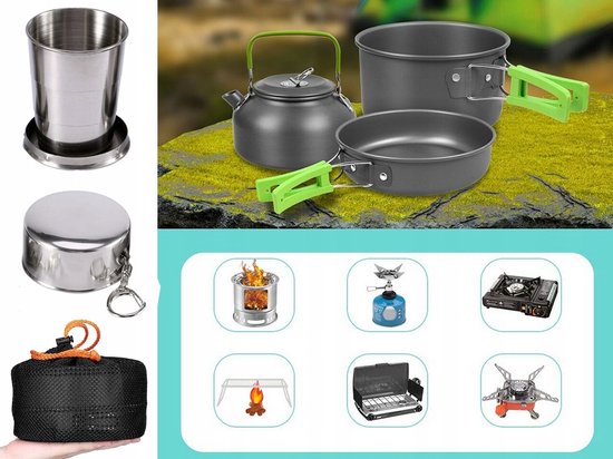 Camping pannenset kemping waterkoker koekenpan 18 st in 1 van Camp — afbeelding 2