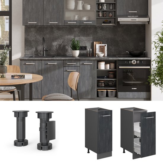 Vicco Armoire à pharmacie R- Line, Béton Zwart /Anthracite, 30 cm sans plan de travail