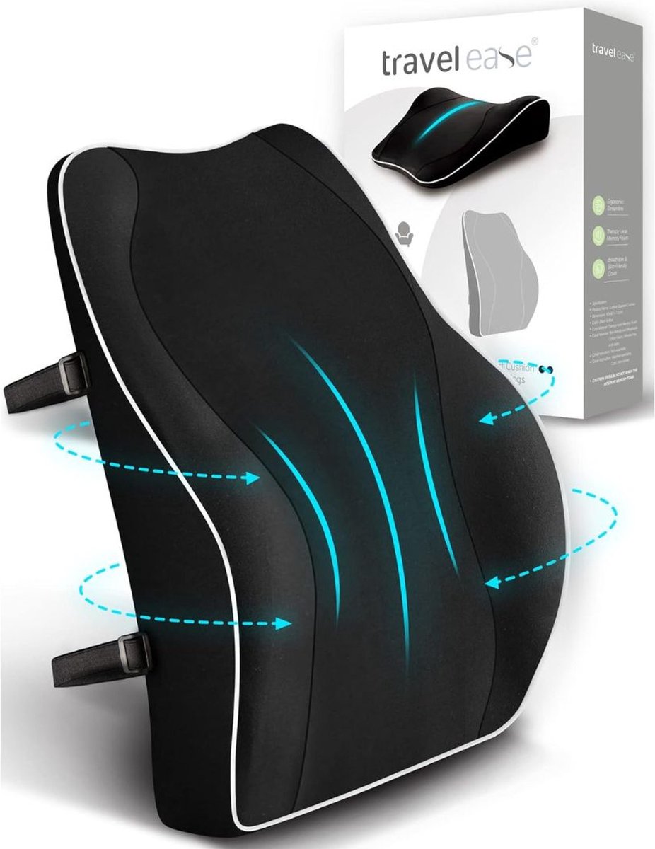 Travel Ease Ergonomisch Rugkussen Onderrug - Voor Auto, Bureaustoel, Bank en Bed - Rugsteun - Lendensteun - Lendekussen - Thuiswerken – Extra Comfort