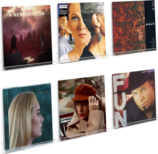 Pinguïn Records - LP Houder aan de muur – LP opbergsysteem aan de muur – Vinyl houder – LP houder – 6 stuks – Transparant – Inclusief bevestigingsmateriaal