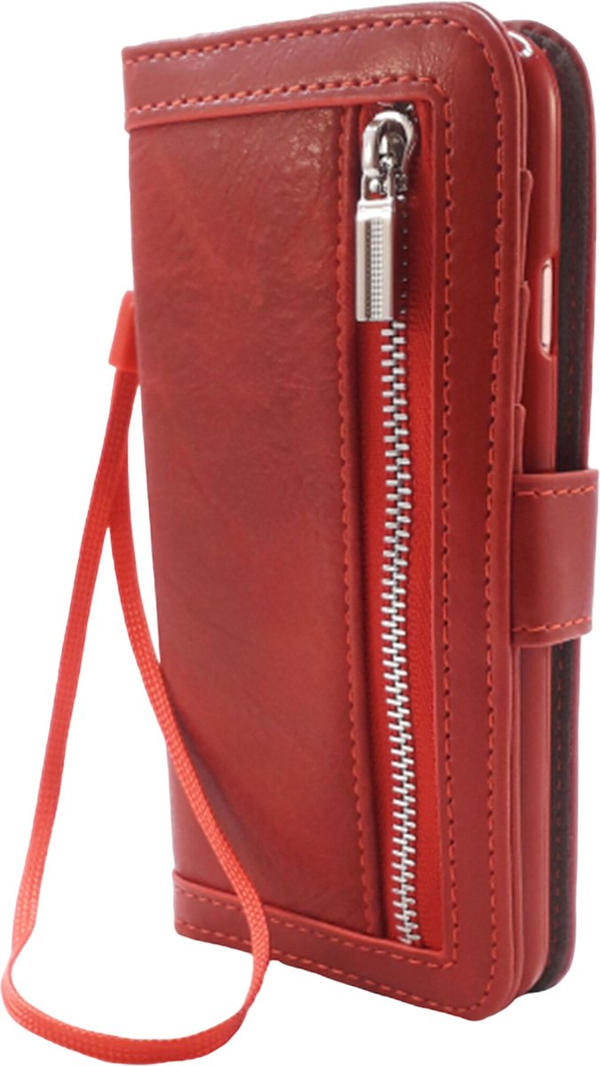 HEM Boekhoesje met rits - Geschikt voor Samsung Galaxy S23 - Rode Wallet - Book Case - Boekhoesje - Telefoonhoesje - Hoesje Samsung S23 aparte pasjesflip en rits voor kleingeld