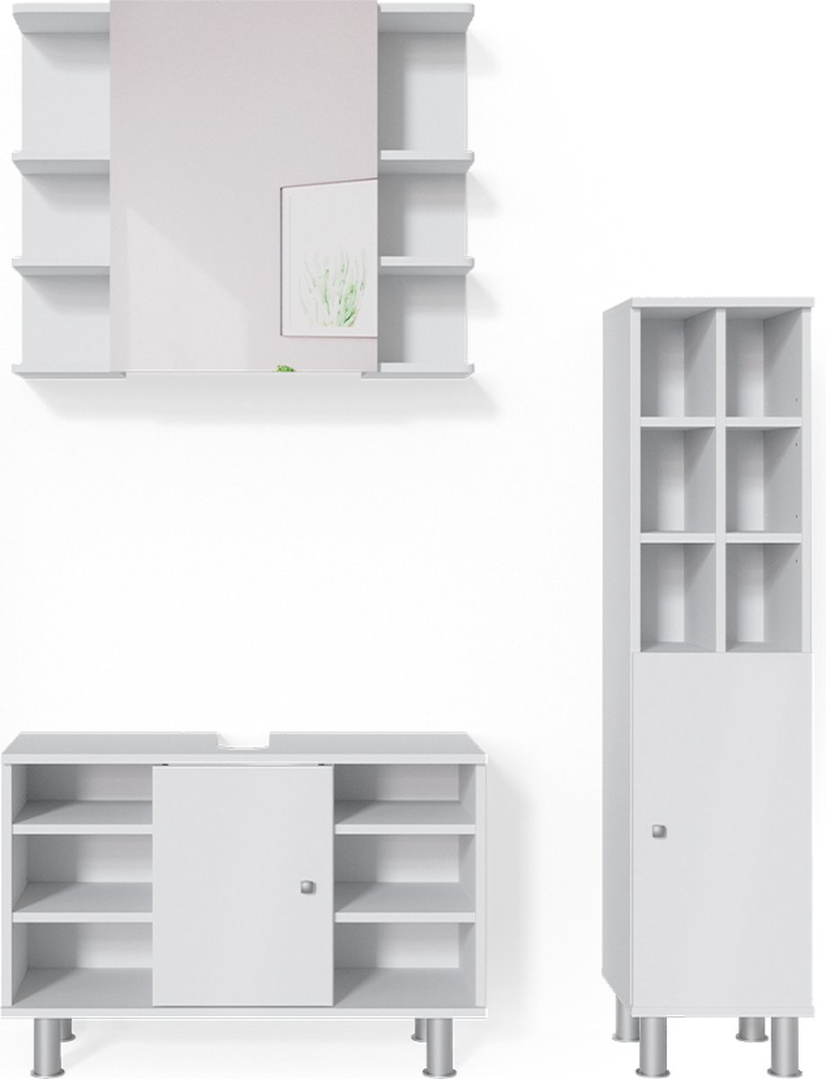 Vicco Badkamermeubel set Fynn, Wit, 3-delig