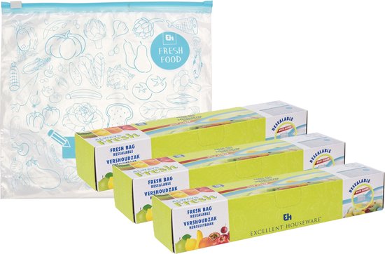 Sacs pour aliments frais Cuisine/congélateur - 30x pièces - Capacité 3 litres - 27 x 28 cm - transparent - sacs de congélation - conserver les aliments hermétiquement
