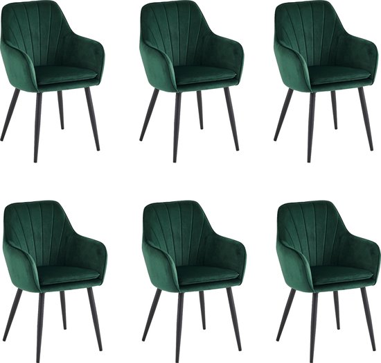 Colenis® - Chaise de salle à manger Melissa - Set de 6 - Vert - Velours - Velours - Industriel - Avec accoudoir