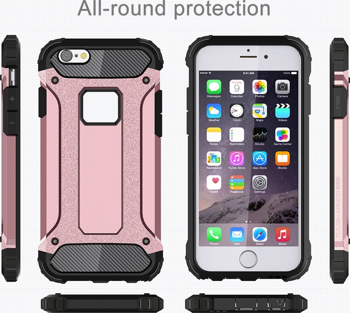 Mobigear Hoesje geschikt voor Apple iPhone 6s Telefoonhoesje Hardcase | Mobigear Outdoor Backcover Shockproof | Schokbestendig iPhone 6s Telefoonhoesje | Anti Shock Proof - Roségoud