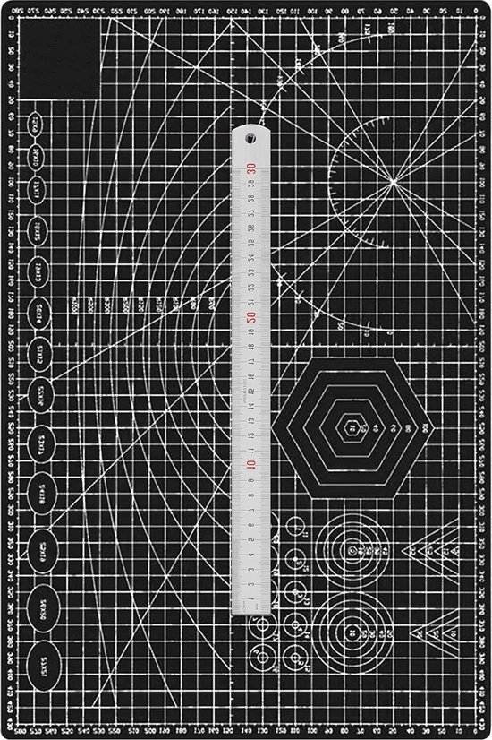 Foto: Zelfherstellende snijmat 2 mm zwart knutselonderlegger 60 x 45 cm stalen liniaal