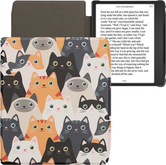 kwmobile e-reader hoesje geschikt voor Pocketbook Era / Era Color hoes - E reader flip case met magnetische sluiting - Ereader cover - Katten design in oranje / zwart / wit van Merkloos — afbeelding 4