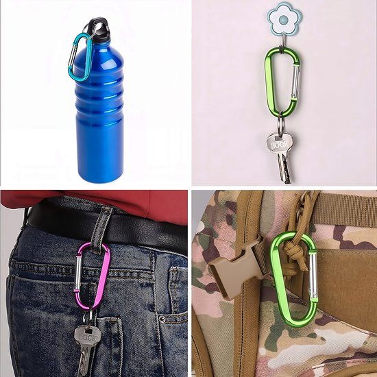 6 Stuks 78mm Multikleur Karabijnhaken Set met Sleutelringen - Carabijn Musketonhaak Sleutelhangers voor Volwassenen - D Carabiners - Karabijn haak Keychain - Karabijnsluitingen ringetjes - DIY Hobby Musketon Sluiting - Mini Karabiners - Carabijnhaak