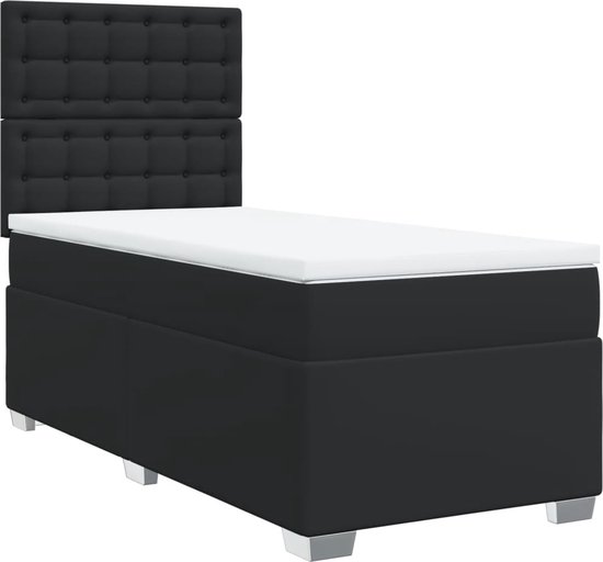 vidaXL - Sommier tapissier - avec - matelas - cuir artificiel - noir - 90x200 - cm