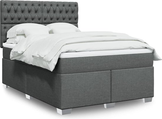 vidaXL - Sommier tapissier - avec - matelas - tissu - gris foncé - 140x190 - cm