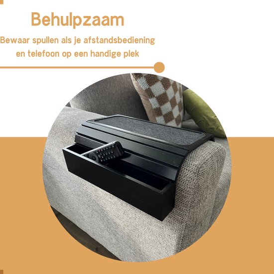 Plateau d'accoudoir Arboledia - Plateau en Bamboe marron clair - Banc de plateau d'accoudoir - Accoudoir antidérapant - Couche de feutre - Zwart