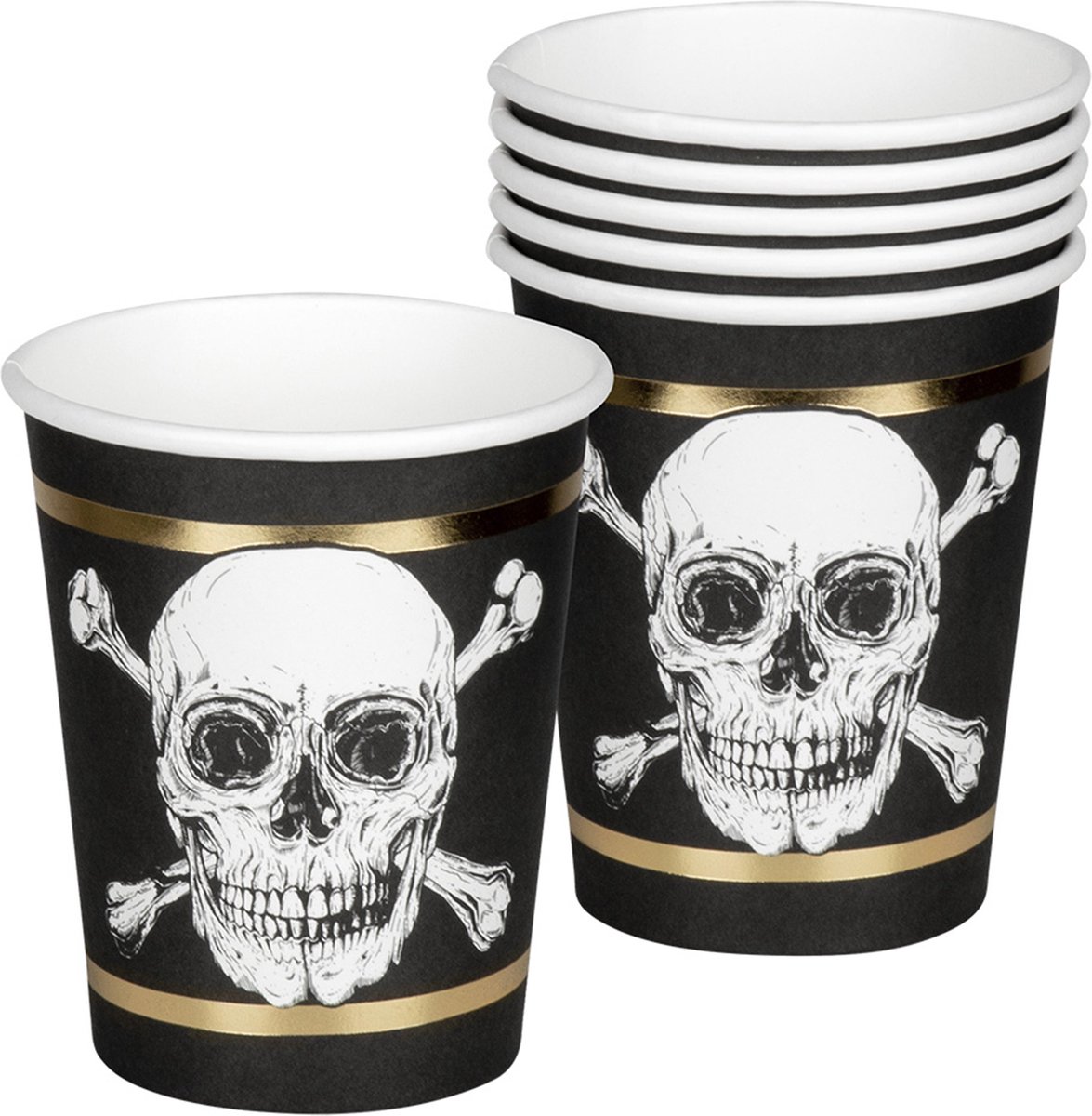 Boland - Tafeldecoratie - Bekertjes Piraten Doodshoofd 25cl Karton Zwart/wit 6 Stuks