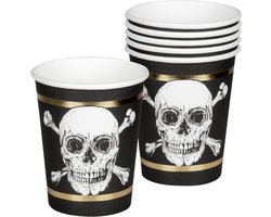 Boland - Tafeldecoratie - Bekertjes Piraten Doodshoofd 25cl Karton Zwart/wit 6 Stuks