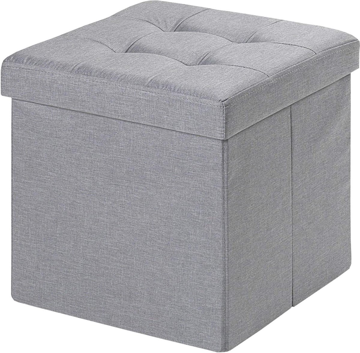 Opvouwbare zitzak - gevoerde zitting - 38 x 38 x 38 cm - gewatteerd - linnenstijl - vierkant - lichtgrijs