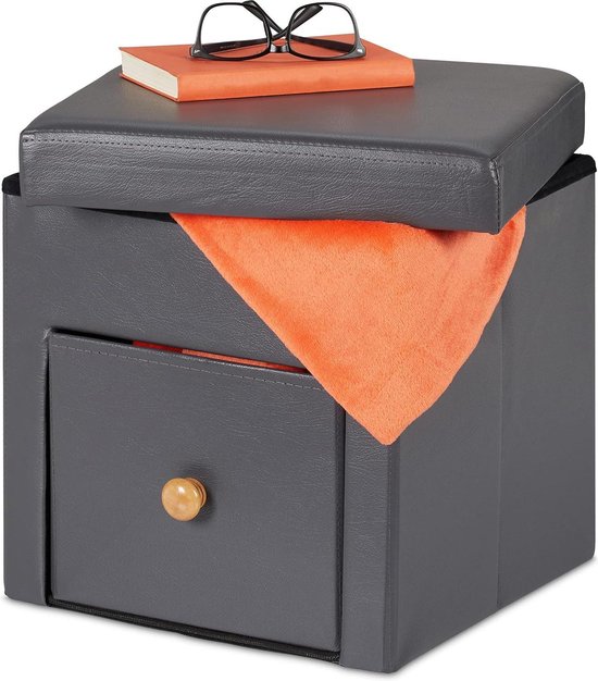 Urban Living poef/hocker/opbergbox - zwart - mdf - 38 x 38 cm | Leen Bakker