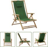 Bol.com The Living Store Leunstoel Inklapbaar - Bamboe - Groene stof - 64 x 89 x (71 - 94) cm - Verstelbaar aanbieding