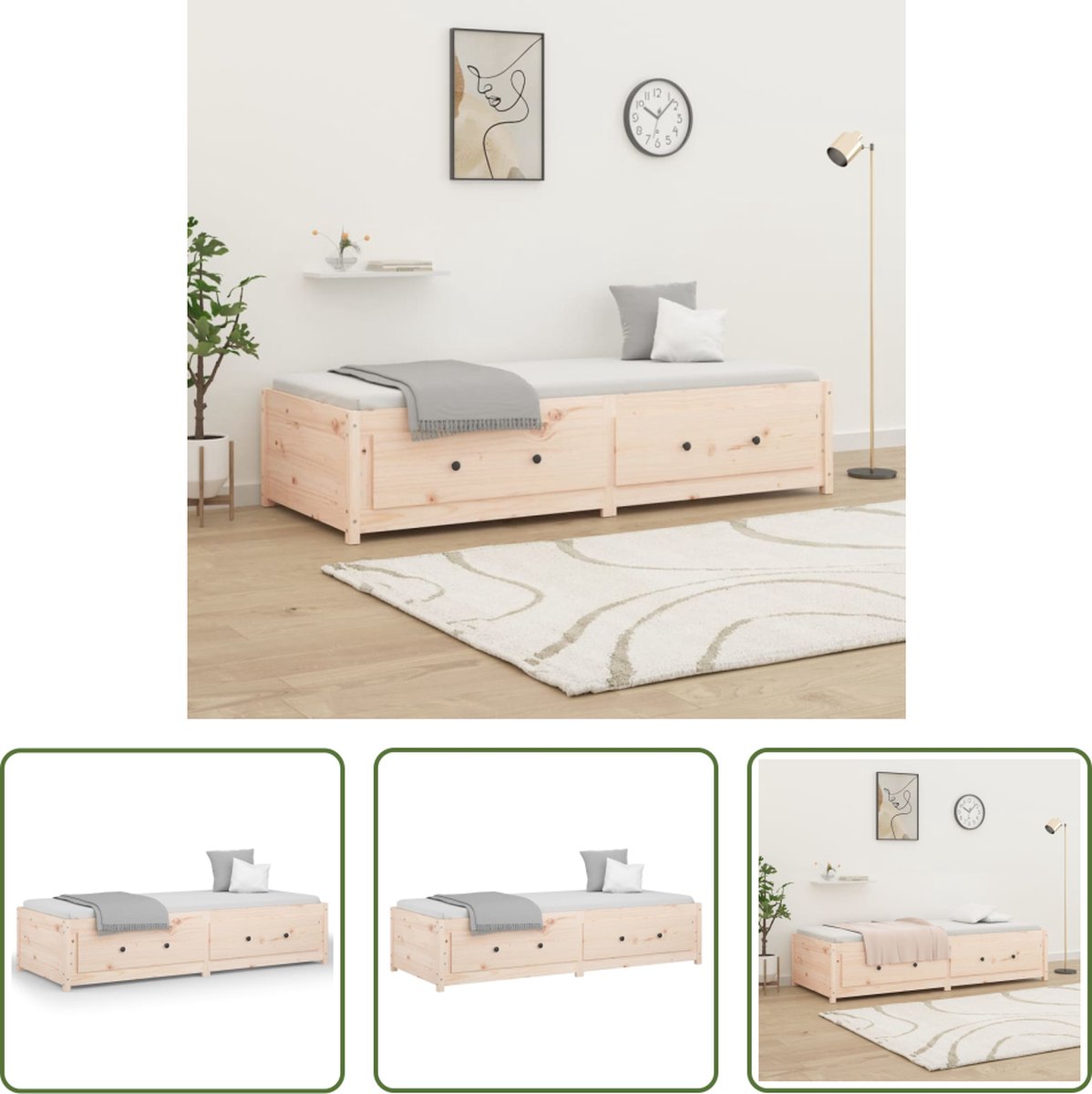 The Living Store Slaapbank Massief Grenenhout - 205.5 x 95.5 x 44 cm - Opbergfunctie