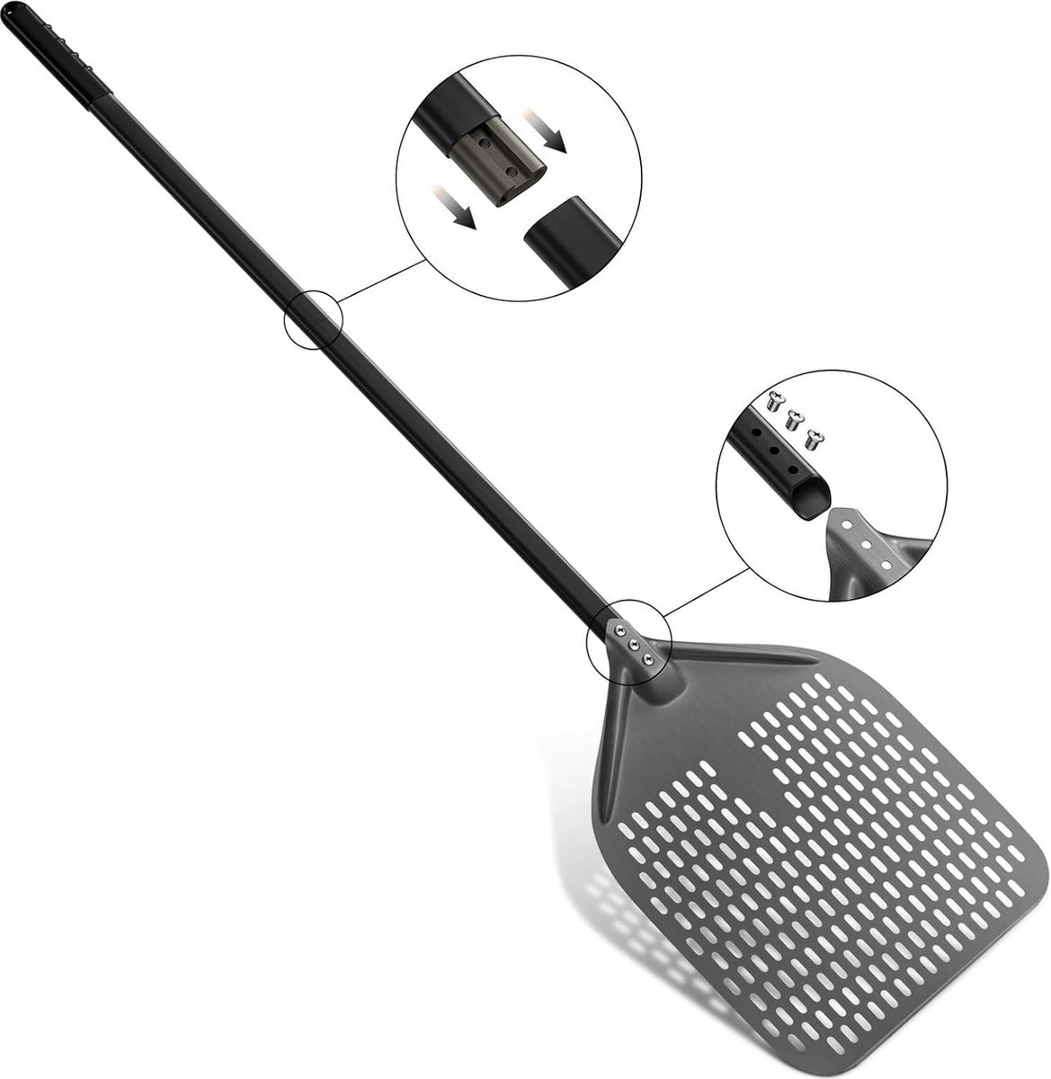 Kolay depolama Pizza Spatula alüminyum Metal Pizza Peel katlanabilir ahşap saplı