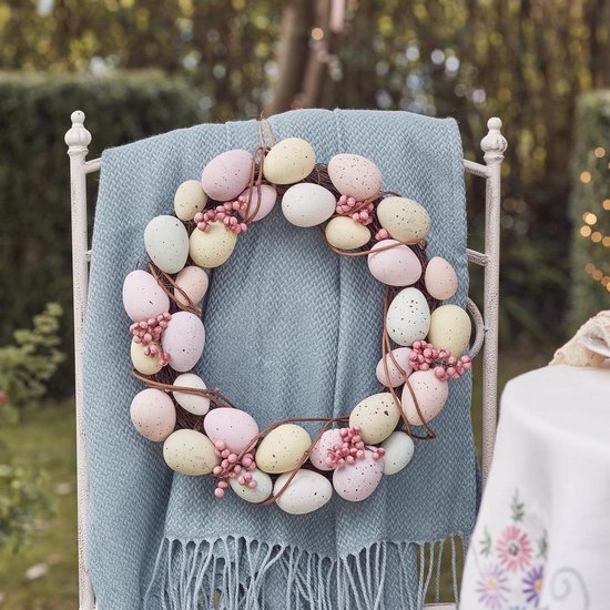 Couronne d'œufs de Pâques pastel artificiels de 26 cm, Décoration murale intérieure pour porte d'entrée