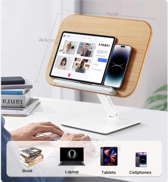 Boekenstandaard, aluminium en acryl, kookboek, bureau, leesstandaard, verstelbare en opvouwbare boekenhouder, ook compatibel met laptops en tablets
