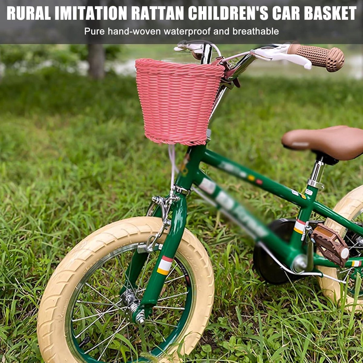 Roze afneembare gevlochten fietsmand voor kinderen - accessoires voor kindercadeau