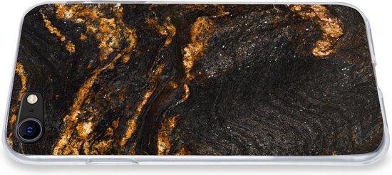 Coque de téléphone Convient pour iPhone 8 - Imprimé marbre - Craie - Zwart - Or - Aspect imprimé marbre - Luxe - Siliconen Coque de téléphone Coque de téléphone