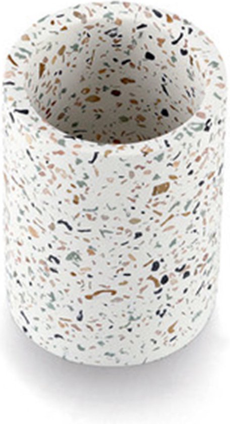 Zeller Gobelet/porte-brosse à dents - blanc - design terrazzo - céramique - rond - 8 x 11 cm