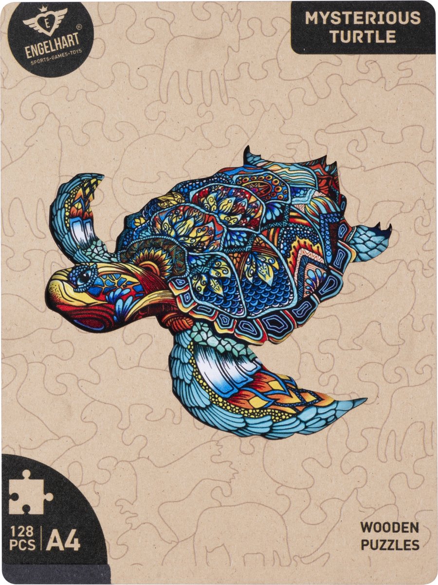 Houten Puzzel Schildpad – 128 Unieke Puzzelstukjes – A4 Formaat Houten Legpuzzel – Dieren Puzzelspel – Ontspannend Denkspel – Inclusief Opbergetui – Engelhart — afbeelding 9