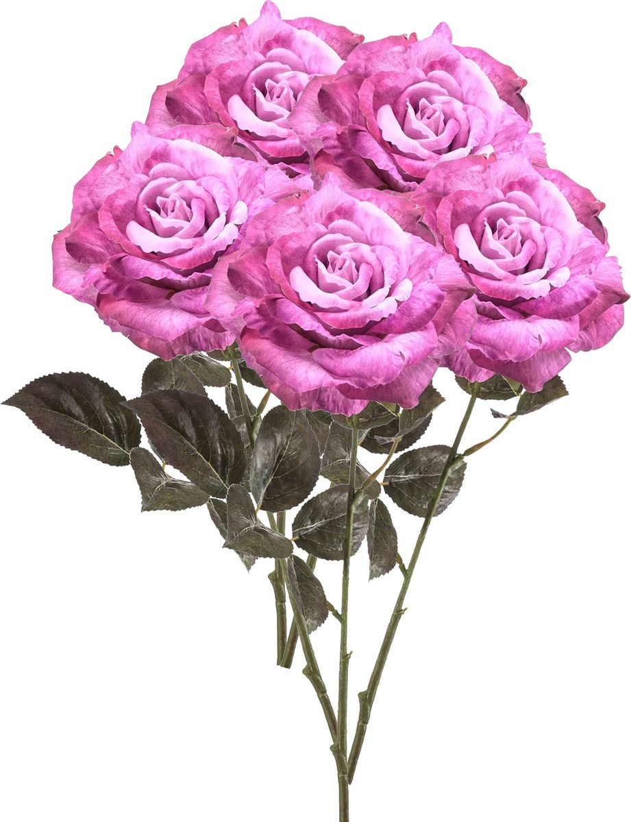 Emerald Kunstbloem roos Pascal - 5x - roze - 65 cm - decoratie bloemen