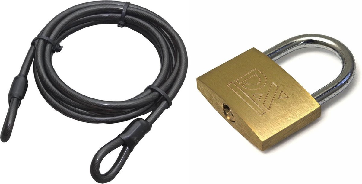 ASF Fischer staalkabel met hangslot 60 mm - kabel geplastificeerd 5m x 12mm - met sleutels - spullen vastzetten - anti diefstal