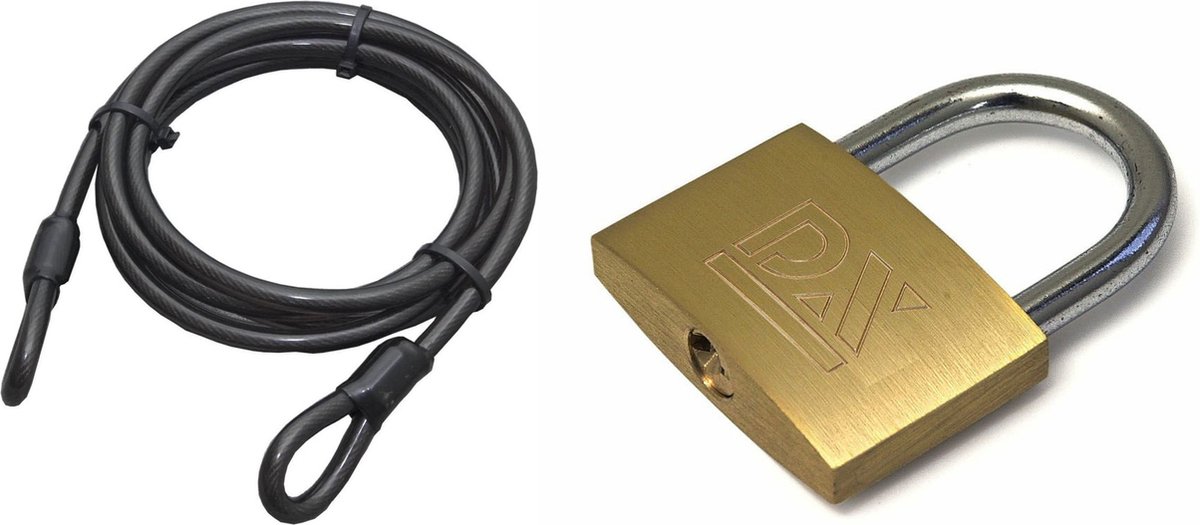 ASF Fischer staalkabel met hangslot 50 mm - kabel geplastificeerd 5m x 12mm - met sleutels - spullen vastzetten - anti diefstal