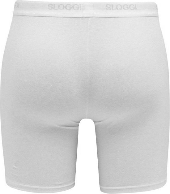 Achterkant van een witte Sloggi boxershort "Basic Long" met brede tailleband.