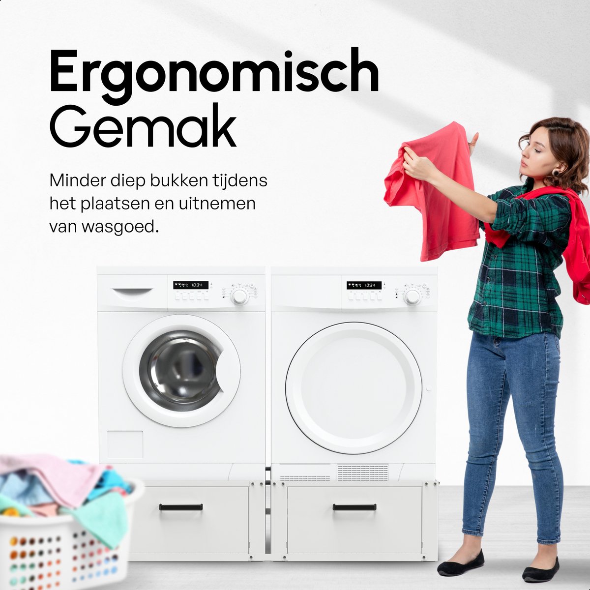 Bodo® - Wasmachine Verhoger - Dubbel - Kast - Ombouw met Lade - Wit - 127x54x31cm — afbeelding 5