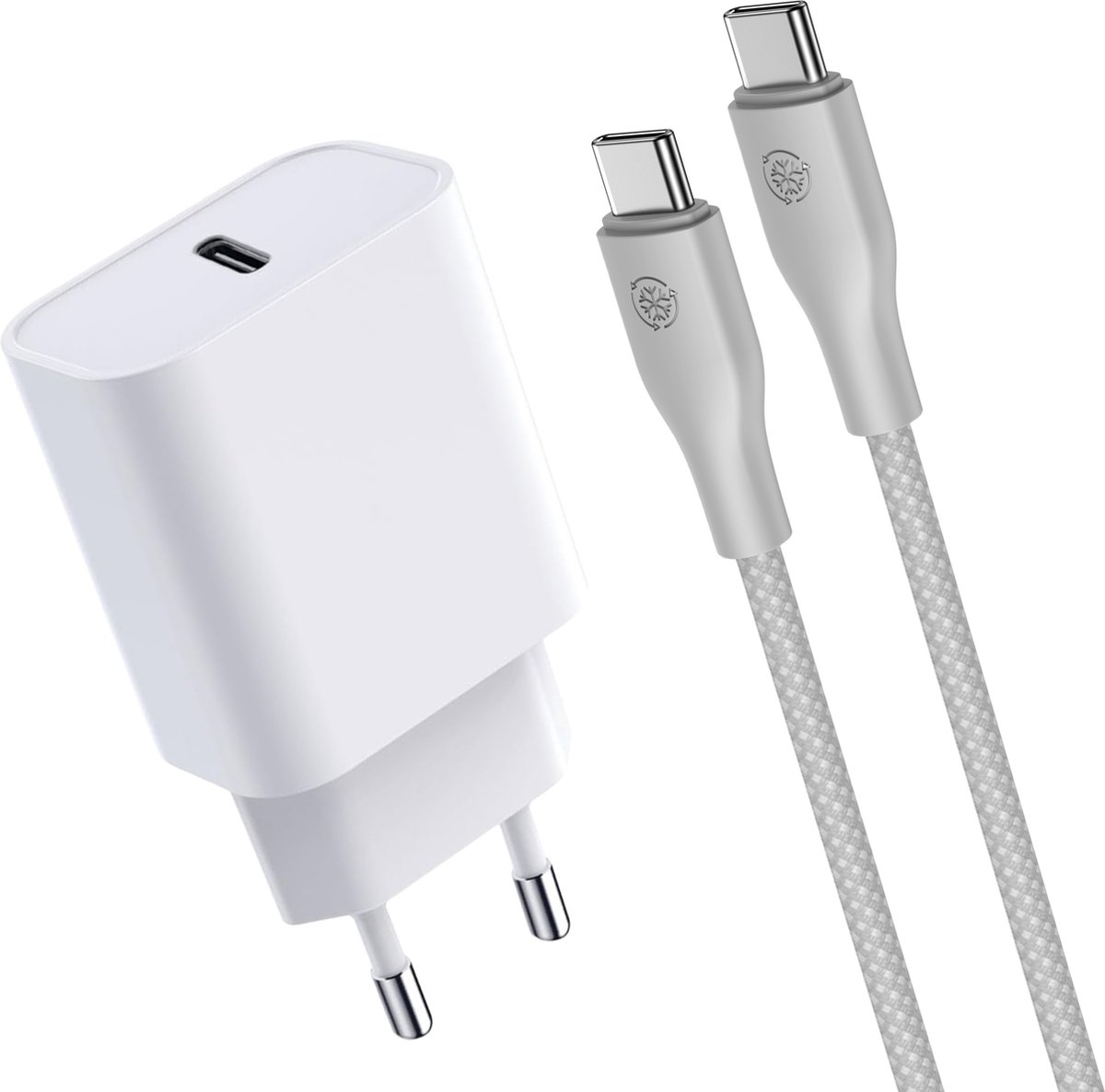 20W USB C Adapter + USB-C Kabels -Fast Charger - Snellader met USB C naar USB C Oplader - 1 Meter