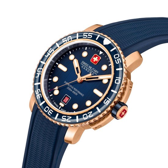 Montre Homme Swiss Military Hanowa SMWGN2200361 - Cadran Bleu, Bracelet Silicone Bleu, étanche 200 M, Mouvement Suisse Quartz