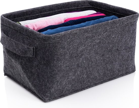 Luxflair Set van 3 opbergdozen van vilt, grijs gemêleerd/groen, 35 x 29 x 31 cm, wasbaar, opbergmand, opbergdoos, opbergdoos, rekdoos, vouwdoos, speelgoedmand, vilten mand